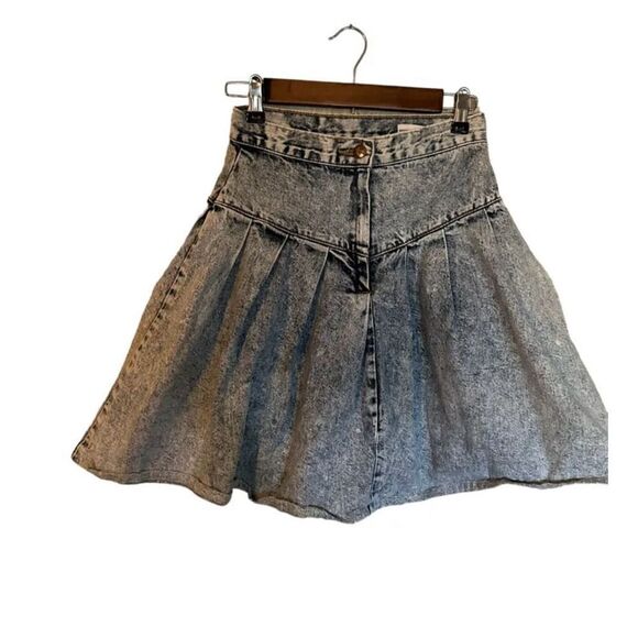 Vintage Rio By Stephen Marduk Juniors 7 Pleated Acid Wash Denim Knee Length Skir - Picture 1 of 3